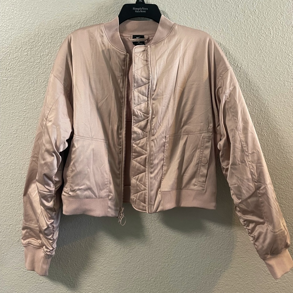 Nike Rose Gold Satin Bomber Jacket